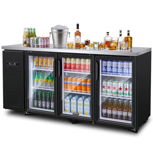 Image of BODEGA BODEGACOOLER Commercial Bar Cooler with 3 Glass Doors, 20.5 Cu.Ft Back Bar Beverage Refrigerator for Beer Soda Wine,LED Lighting With Stainless Steel Top,Casters Kitchen Buffet Table Use