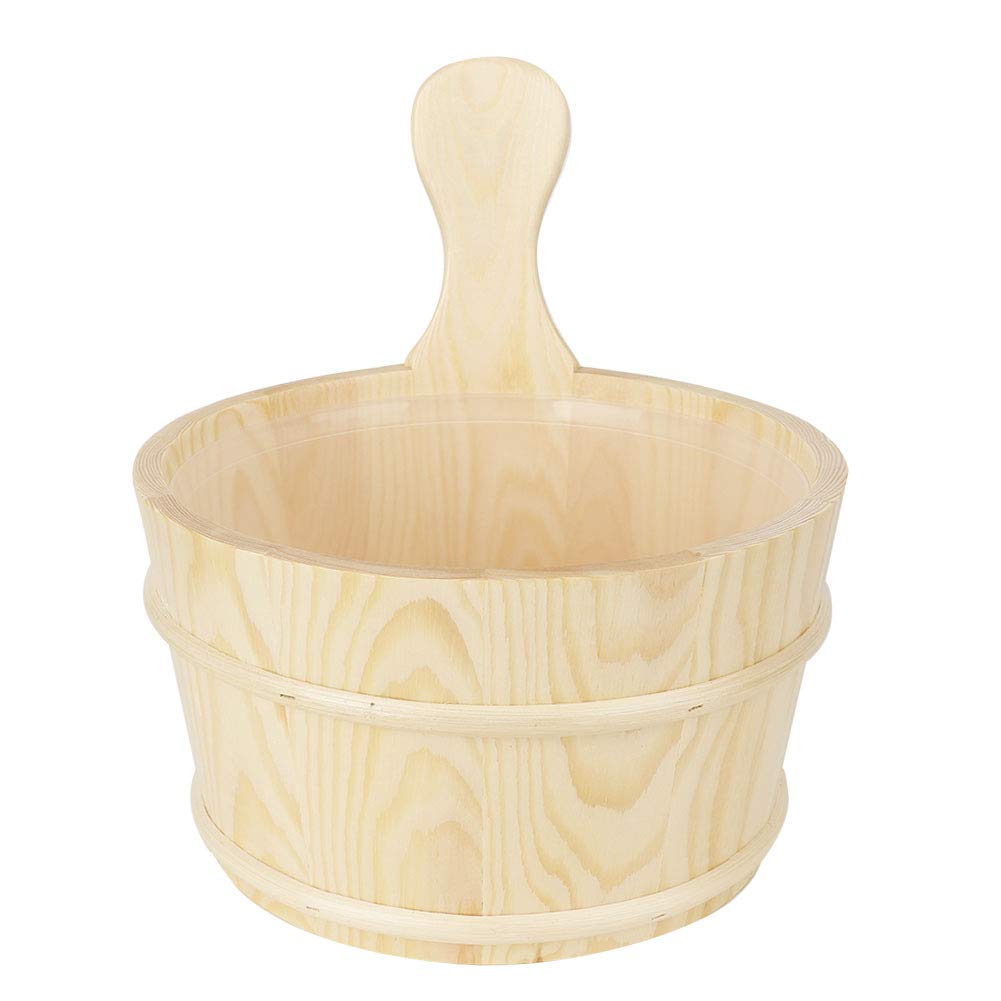Sauna Accessories for Spa Bathrooms, Sauna Bucket with Soft Plastic Inner Liner Made of Natural Wooden Material Waterproof and Prevents Leakage Wooden Bucket for Saunas Steam Baths