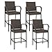 SUPER DEAL Upgraded Wicker Bar Stool Chairs Outdoor Backyard Rattan Chair w/Iron Frame, Armrest and Footrest (4)
