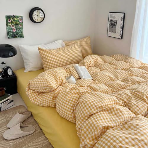 Image of Nayoroom Yellow Gingham Duvet Cover Queen Checkered Dorm Bedding
