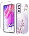Produktbild Ciciber Hülle für Samsung Galaxy S21 FE mit Panzerglas, Transparent Vergilbungsfrei Handyhülle Ultra-Hybrid Stoßfest Kratzfeste Silikon Schöne Blumen Motiv Case 6,4 Zoll - Pfirsichblüte