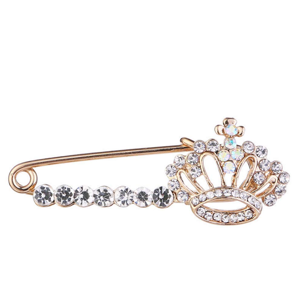 HSQYJShiny Crystal Crown Brooch Pin Elegant Rhinestone Royal Princess Safety Brooches Dress Sweater Coat Pins Gold Plated Fashion Jewelry for Women Men