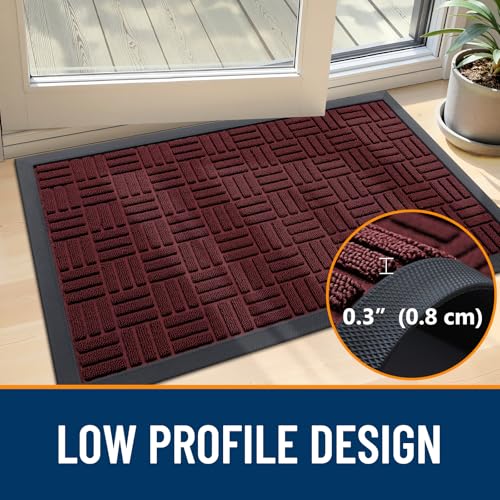 Image of OLANLY Front Door Mat Outside Entrance 59x23, Absorbent, Heavy Duty Sturdy Natural Rubber Doormat Indoor Outdoor, Non-Slip, Stain and Fade Resistant, Low Profile Floor Mat for Entryway, Burgundy
