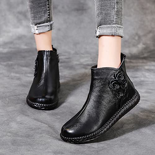 Mode-Herbst-Winter-Frauen-Stiefeletten-flacher weicher Boden-rutschfester Komfort-Seiten-Reißverschluss-Blumen Damen Sexy Rot - Image 3