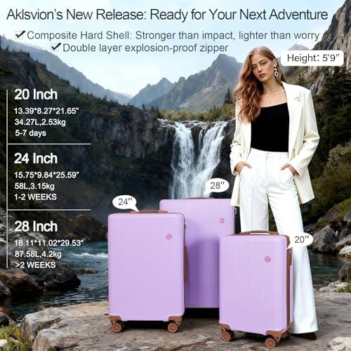 Image of Luggage Sets 3 Piece (20 /24 /28 inch)-Carry On Suitcase-Suitcase With Wheels-PC+ABS - Hardside Spinner Travel Luggage, Black, 8 Pcs Set, Hardside Luggage Sets With Spinner Wheels (PURPLE)