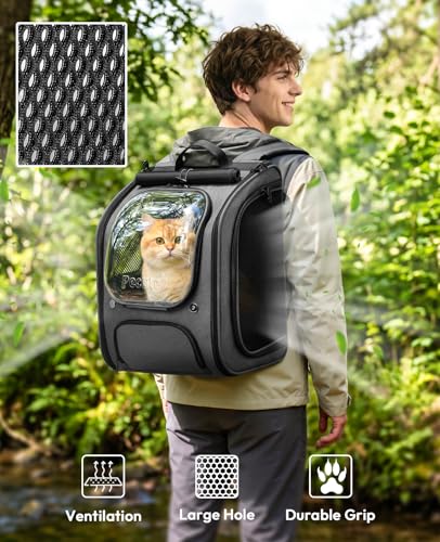Pecute Cat Backpack Carrier, Large Space Cat Bubble Backpack, Breathable Cat Carrier, Shaded Dog Backpack Carrier, Ergonomic 3D Design for Travel, Hiking, Walk, Suitable for Shopping, Car, Vet, Gray - Image 5