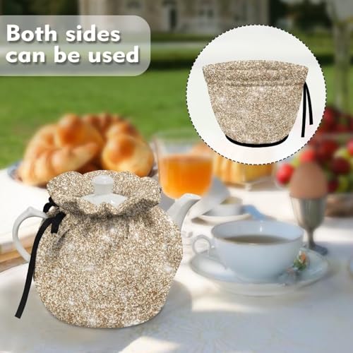 Image of Gold Insulated Tea Pot Cover, Washable Dustproof Tea Cosy for Teapots Insulation and Keep Tea Warm, Breakfast Warmer for Kitchen Home Decor