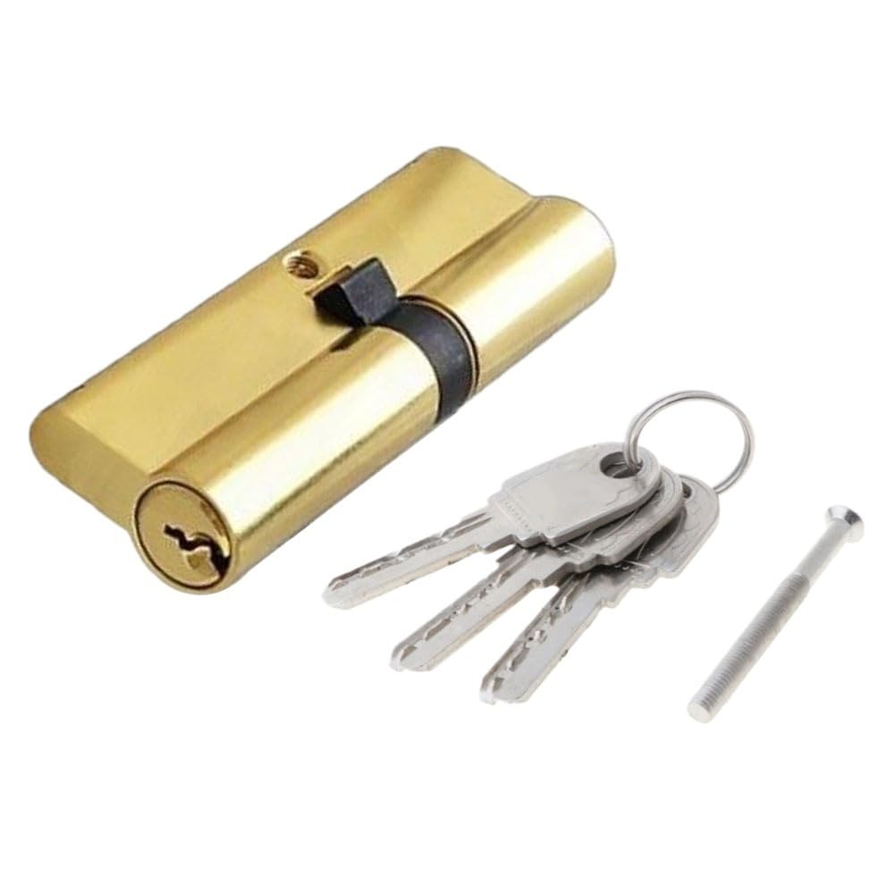 Door Barrel Lock, Entrance Door Lock Cylinder, 70mm, 3 Keys, Aluminum Alloy, Silver/Gold(Gold)