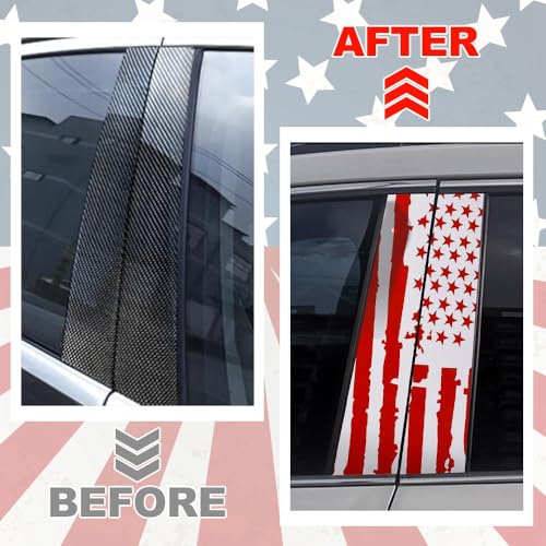 Image of XhuangTech 1 Pair USA Flag Car Center Pillar Decals - HD Printed American Flag Vinyl B-Pillar Stickers, Personalized Stars & Stripe Pattern DIY Auto Vehicle Door Pillar Sticker Decal (Red)
