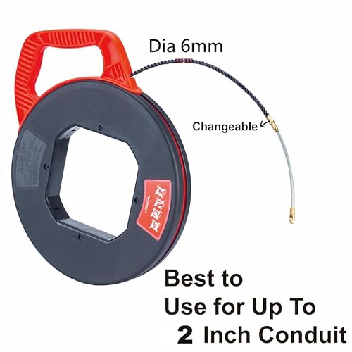 Ninja Fish Tape 100Ft Polyester 3 Core Braid Pulling Fish Tape With Changeable Leader Tip In Red Winding Case, Dia 6.0Mm #TOP3