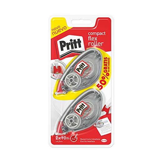 Pritt Roller Compact, corrector roller para tapar errores, correctores de bolígrafo y textos impresos, versátil corrector blanco para frases y letras, 2 x (4,2mm x 10m)
