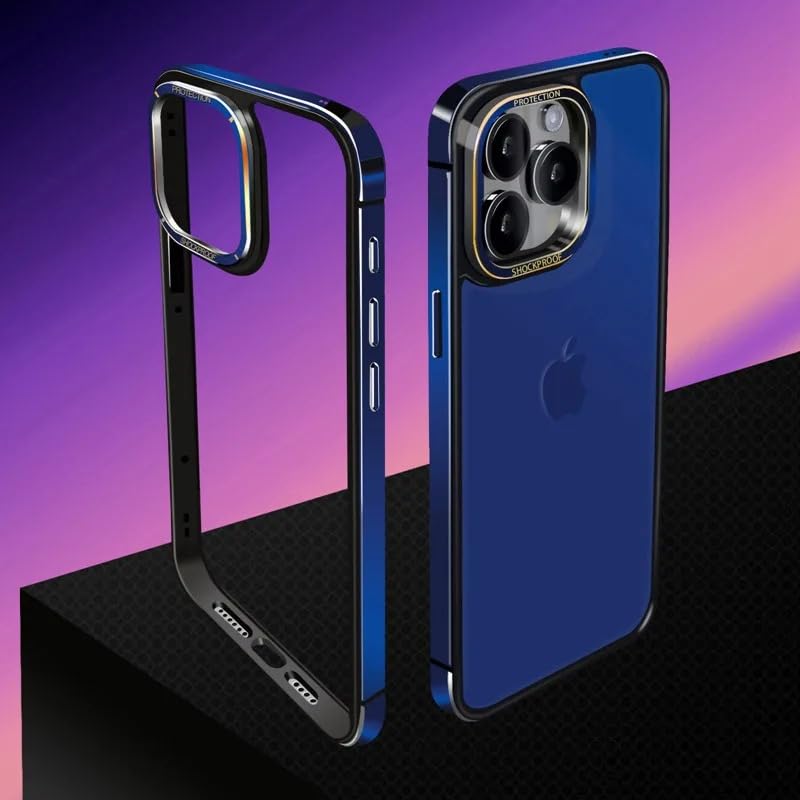 Aluminium Metal Bumper Case, Metal Camera Protection, Ultra-Thin Lightweight, Compatible with Wireless Charging Cover/Case For iPhone 15 Pro & iPhone 15 Pro Max. (Blue, iPhone Pro Max)