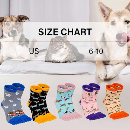 Image of CaiDieNu Women's Animal Toe Socks - Cotton Five Finger Colorful Funny Casual Crew Socks for Ladies