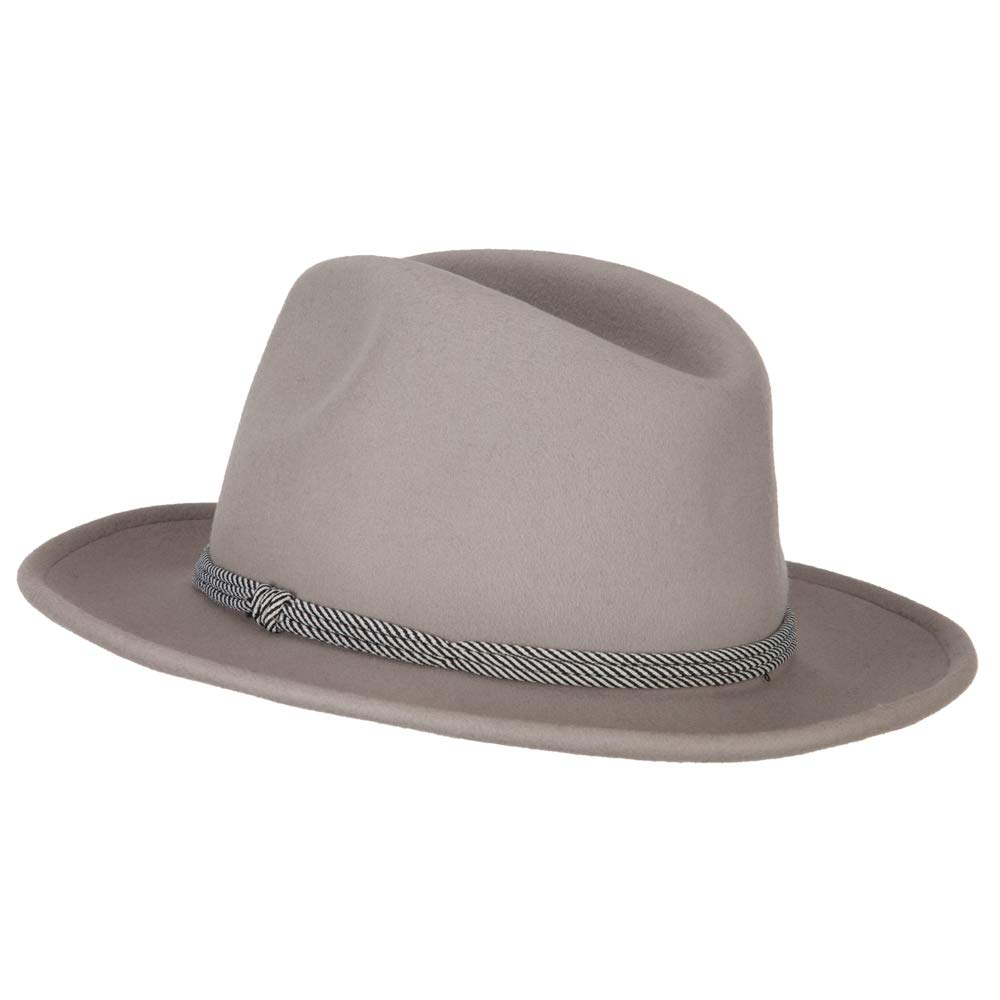 Jeanne Simmons Unisex Wool Felt Satin Rope Band Trim Pinched Crown Fedora Hat - Grey M