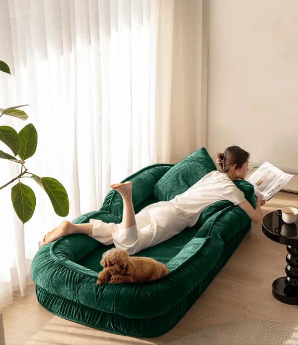 Image of 1 Seater Luxurious Human Dog Bed for People and Adults|Velvet Recliner Lounge Style Soft Human Dog Sofa with Plush Cushioning for Reading and Relaxation (Velvet Fabric, Dark Green)
