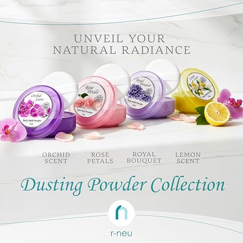 R-NEU Körperpuder für Damen mit Puderquaste, Eleganter Duft von Lemon,%100 Talkfrei, Extra Groß, Feuchtigkeitsspendend, Babypuder für Erwachsene, 1 Stück, 142 gr (Lemon)