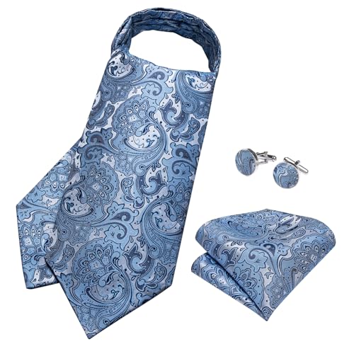 Image of DiBanGu Silk Woven Ascot Cravat with Pocket Square Set for Men