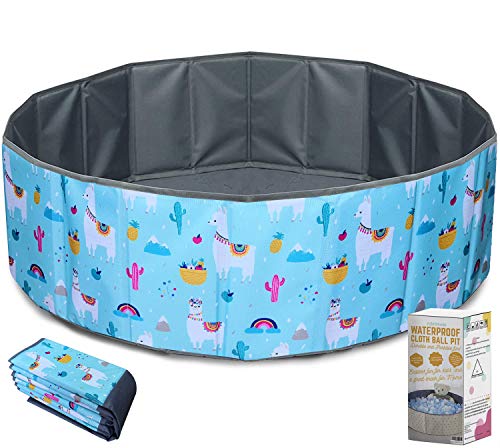 Image of Ball Pit for Toddlers - Foldable & Portable Large Fabric Ball pits for Kids and Babies. Ocean, Colored Circles, Pink Designs. Waterproof & Durable Indoor Outdoor use Ball Pit playpen (Llama)