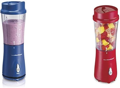 Hamilton Beach Licuadora personal para batidos con taza y tapa de viaje de 14 onzas, azul 51132 y licuadora personal Hamilton Beach para batidos y