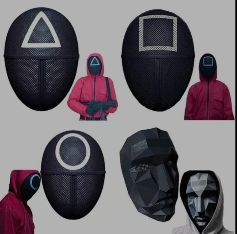 Squid Game Face Mask Costume Face Cover Masquerade Accessories Props For Halloween Unisex Scary Mask See Through And Breath Through Circle Triangle Square