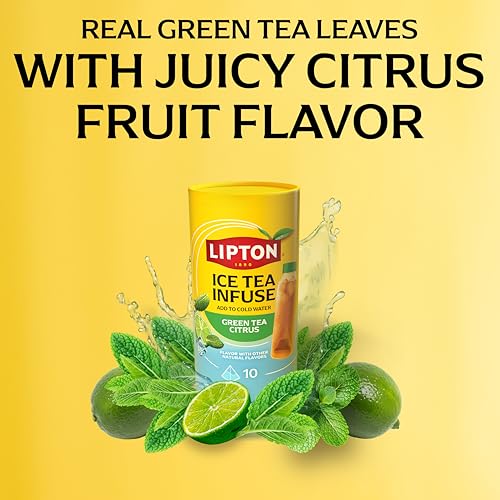 Image of Lipton Ice Tea Infuse Green Tea Citrus Cold Brew Tea Bags 10-Count - Brews in 5 Minutes in Water Bottles for On-the-Go Refreshment with Real Tea Leaves and Fruit