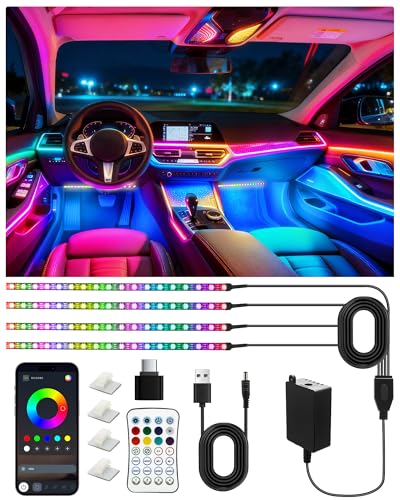 車内用 LEDテープライト 72LED 車イルミネーション フットライト 足元灯 アンビエントライト リモコン付き RGB IC 防水IP68 リモコン&APP 1600万色 調光調色 5V USB-TYPE C転換