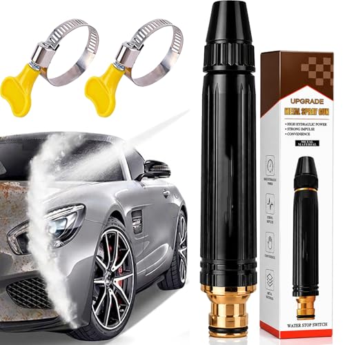 Upgraded Alloy High Pressure Water Gun, Home High Pressure Car Wash Water Gun with Adjustable Spray Patterns for Car Washing, Watering Plants Vegetables (‌Quick-connect 1pc)