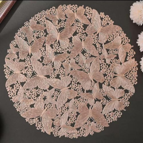 Image of HomeCloud PVC Material Round Shape Table Mat, Dining Table Mat,Table Placemats, Round Mats,Best for Bed-Side Table /Center Table, Dining Table /Shelves (Butterfly Rosegold, Set of 1)