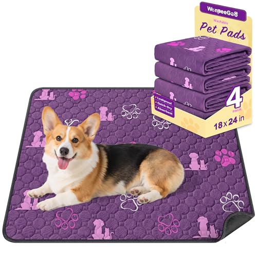 Image of WanpeeGoo Washable Pee Pads for Dogs, Waterproof, 18 x 24 in, 4 Pack, Purp | Super Absorbent, Waterproof and Non-Slip; Washable, Reusable Dog Pads for Crates, Playpens, Floors, Furniture and Travel