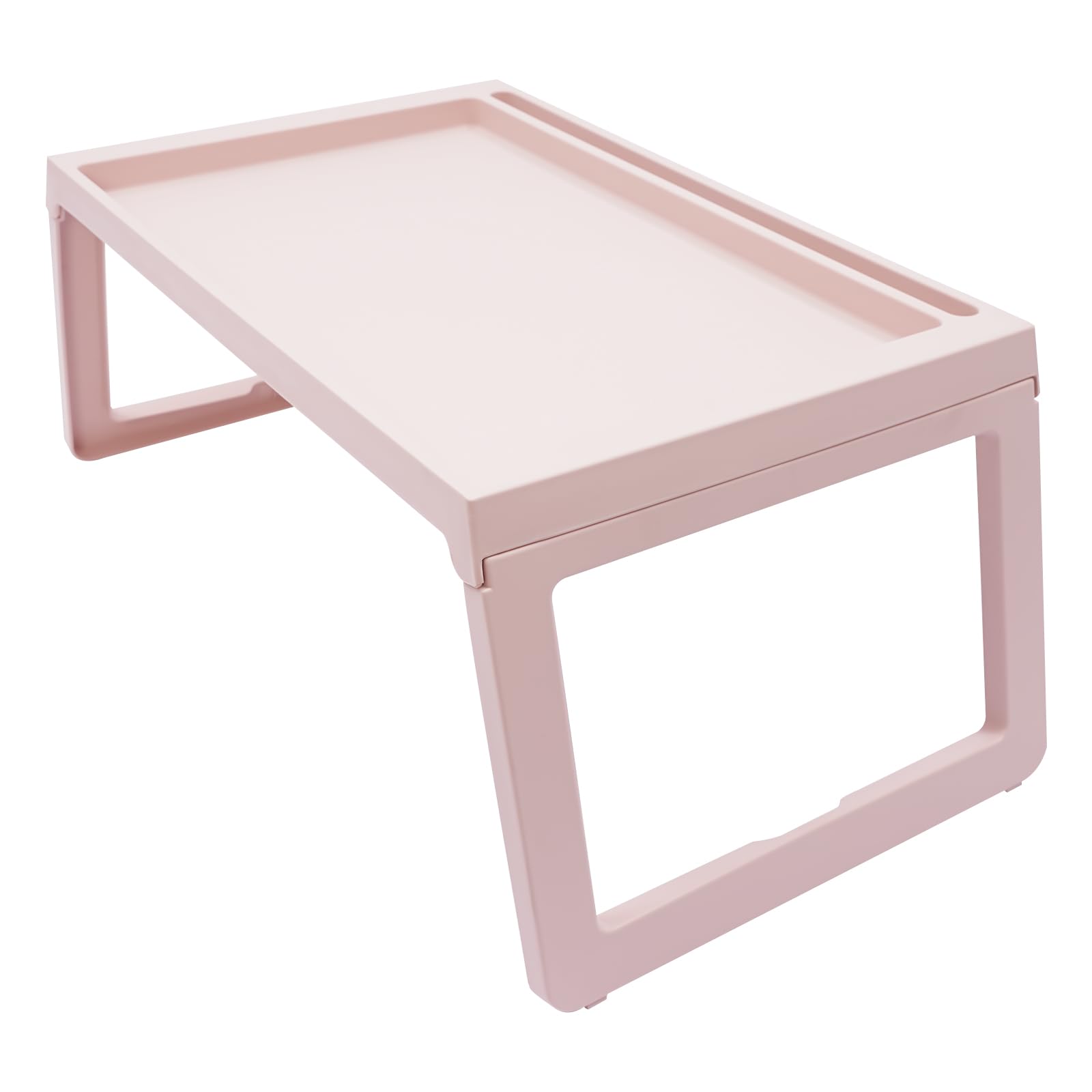 OUKANING Juego de 4 mesas plegables de plástico para cama, mesa para ordenador portátil, mesa para sofá, cama, soporte para tablet con ranura de carga, para comida, lectura, oficina en casa, plegable