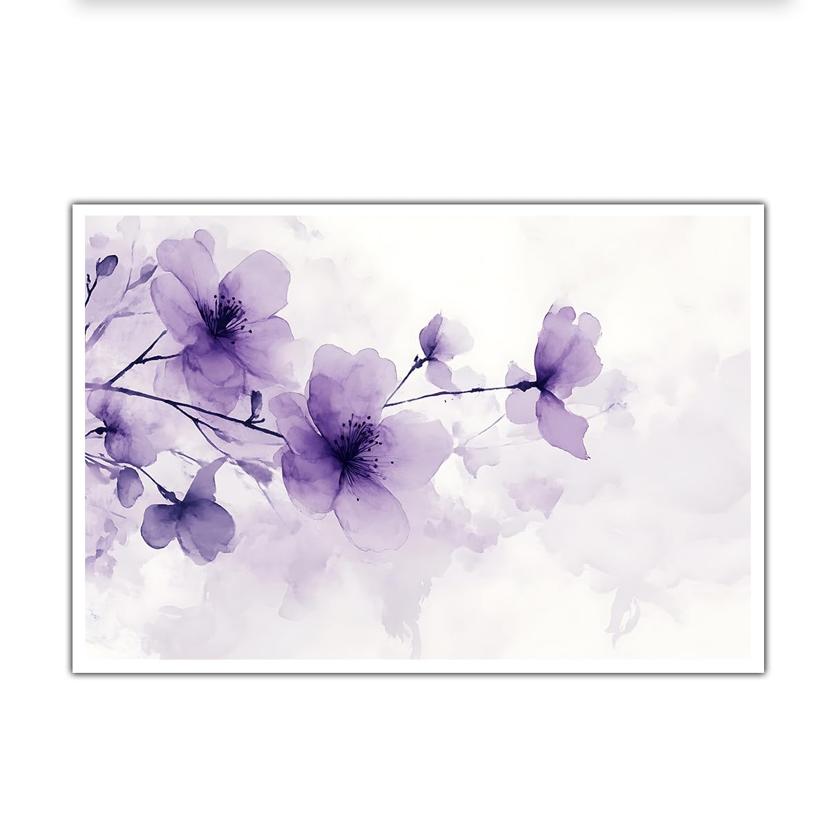 CHERHERART Watercolor Cherry Blossom Canvas Wall Art Lavender Purple Flowers Poster Picture Minimalist Canvas Prints Decor for Bedroom Home 55x85cm Frameless