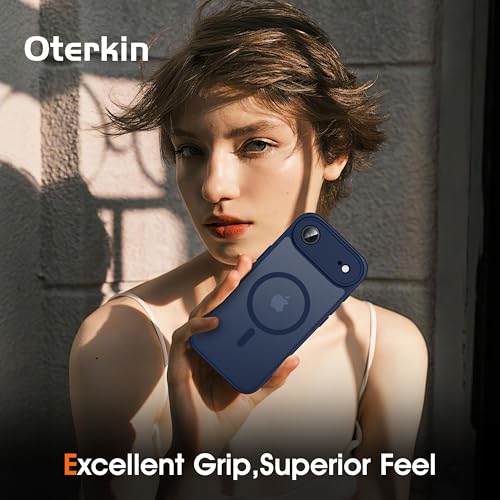 Image of Oterkin Magnetic for iPhone Air Case Matte, Upgraded Full Camera Protection Compatible with MagSafe Frosted Translucent Shockproof Anti-Scratch Slim Fit Case Military Grade Protection (Dark Blue)