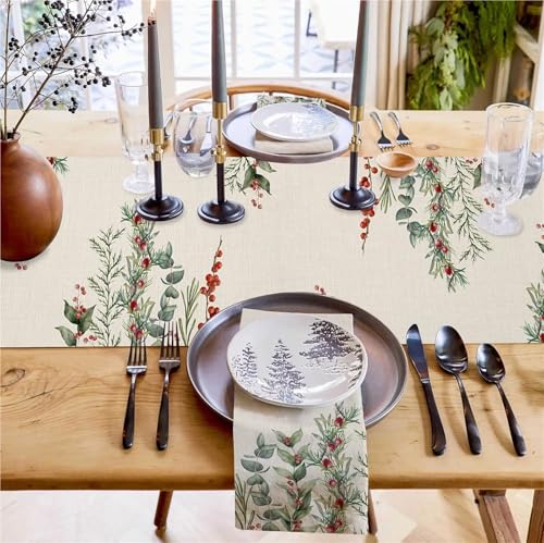 Chemin de table en lin eucalyptus 180 cm pour vos repas de Noël