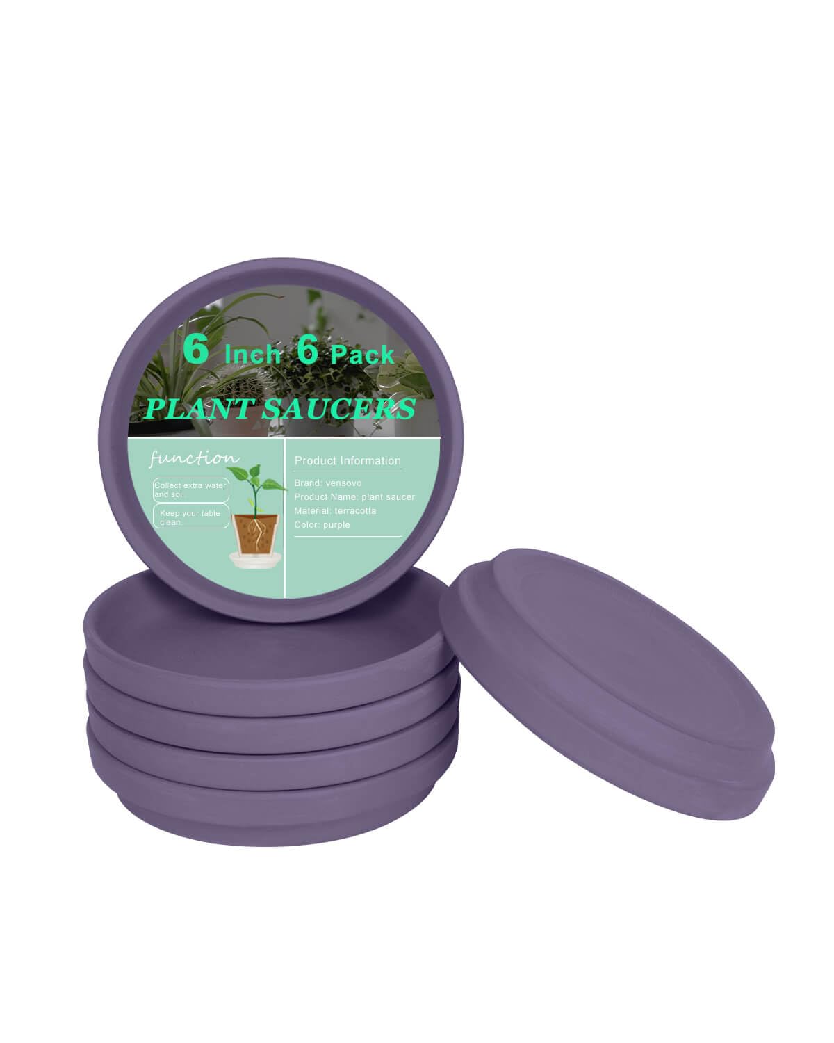 Photo 1 of 6 Inch Purple Terracotta Pot Plant Saucer - 6Pcs Middle Round Plant Pot Saucers, Middle Clay Plant Tray Perfect for 5 Inch 5.5 Inch 6 Inch Flower Pot with Drainage Hole and Great for Indoor or Outdoor