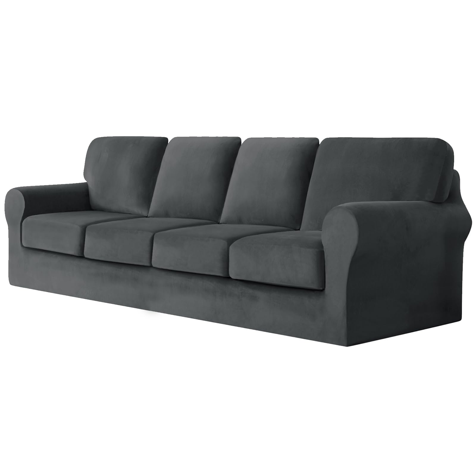 SYLC Sofa Cover with Separate Seat Cushions and Backrests Stretch Velvet Sofa Slipcover Couch Covers Furniture Protector Split Combined (Dark gray,Large 4 Seat Set 9 PCS)