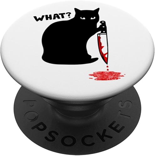 Cat What Funny gato negro divertido gato asesino con cuchillo PopSockets agarre y soporte para teléfonos y tabletas, Negro