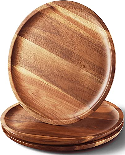 Flash Deals - 70% OFF FANICHI Acacia Wood Dinner Plates, 11 Inch Round Wood Plates Set of 3, Easy Cleaning & Christmas Gift(Set Of 3)