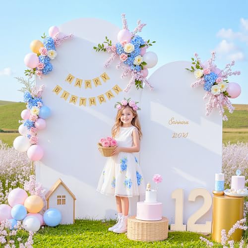 Image of 7.2FT 6FT Arch Backdrop Cover for Party, Set of 2 Stretchy Spandex Fitted Arch Stand Cover for Baby Shower, Birthday Wedding Decor, Chiara Backdrop Cover with Double-Sided Design(Silver, White)