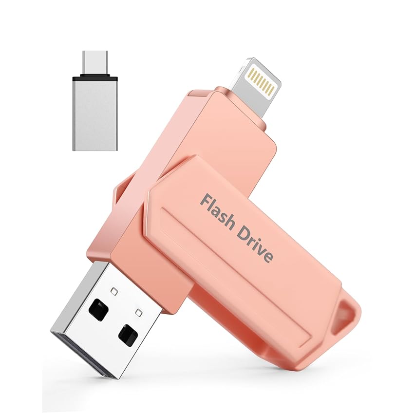 MFi Certified 3 in 1 Penna USB 3.0 Lightning chiavetta USB c Photostick Pen Drive Pennetta per iPhonePadOS/Android/Mac/PC - Memoria Esterna 256GB (Rosa)