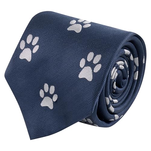 Cravate brodée à chevrons avec empreintes de pattes bleu marine : cadeau idéal homme