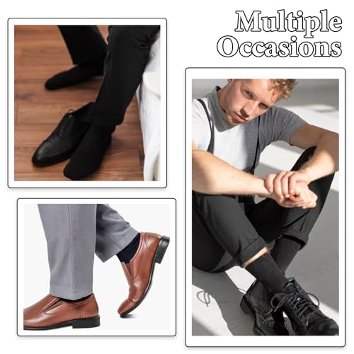 Mens Dress Socks, 3 Pairs Black Crew for Men, Plain Colors Lightweight Classic Cotton Polyester, Soft Cozy Business Casual Breathable Athletic Sports4