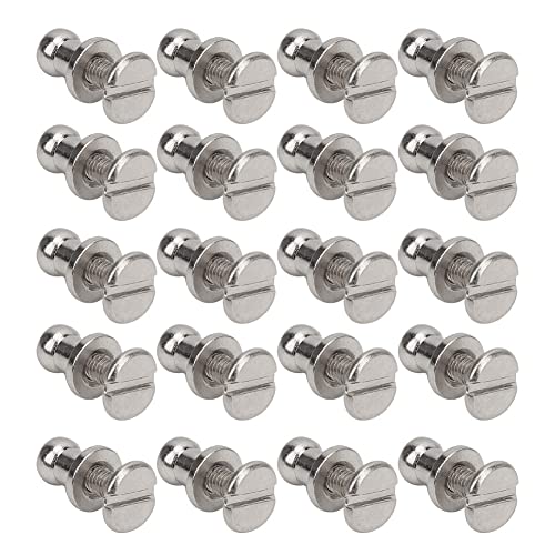 20 Set Rivetti per Chiodi a Vite in Rame, Perno a Testa Tonda con Punto Avvitato per Bracciale, Borsa, Vestiti, Scarpe, Decorazione Cintura, Pelle PU, (Testa di monaco argento