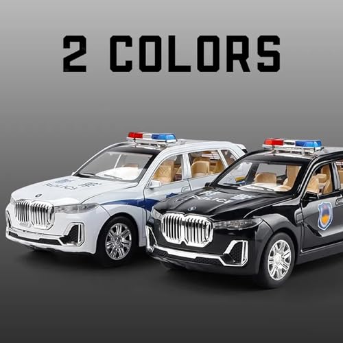 Image of 1:24 Scale Big BMW X7 Police Toy Car | Metal Pullback Diecast Car for Kids with Openable Doors, Sound, Light Effects Toy for Car Enthusiasts (Color As Per Available),white