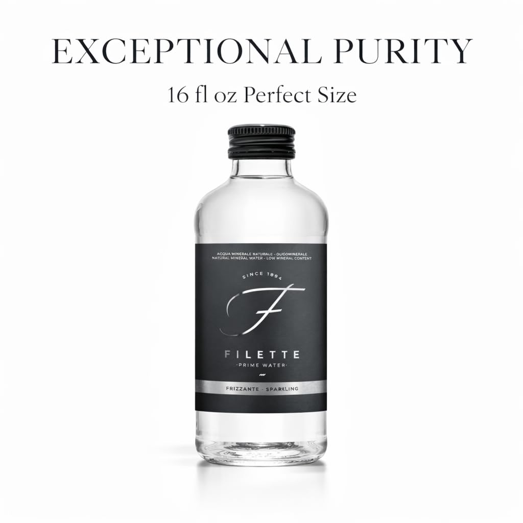 Filette Prime Sparkling Natural Mineral Water 16 Fl Oz (470ml) Glass Bottles – Italian Carbonated Drinking Water, Bottled at the Source in the Italian Apennines, Crisp Taste, Elegant Table Bottle (Pack of 6)