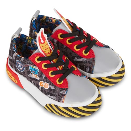 Hot Wheels Toddler Boy Sneakers - Cars, Trucks, Tracks and Engines - Checkered Flag Race Car Lace Up Kids Sneakers