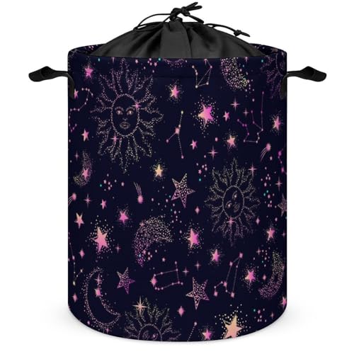 Large Laundry Basket, Foldable Laundry Hamper Bag, Space Galaxy Constellation Sun Moon Stars Pattern Toys and Clothing Storage Basket Bathroom Bedroom Home Organizer Decor