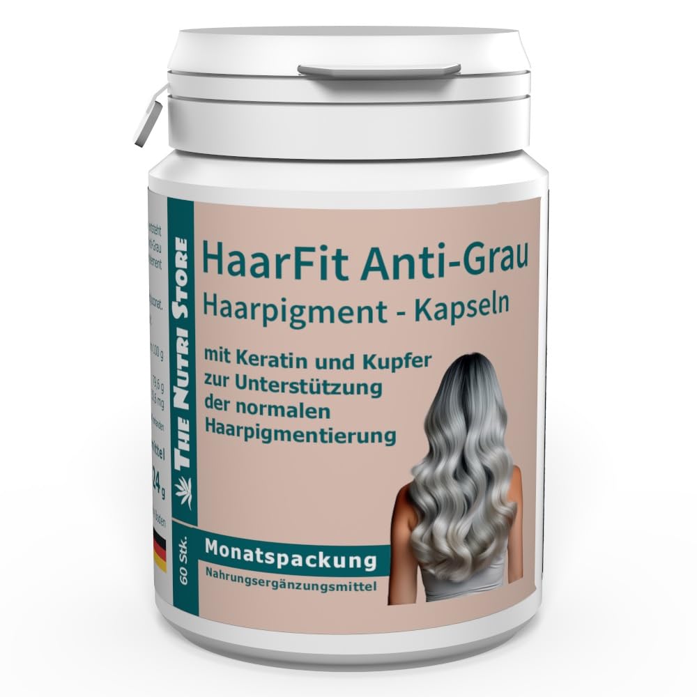 The Nutri Store - HaarFit Anti-Grau Haarpigment Kapseln - 60 Kapseln - Kupfer für normale Haarpigmentierung - Made in Germany