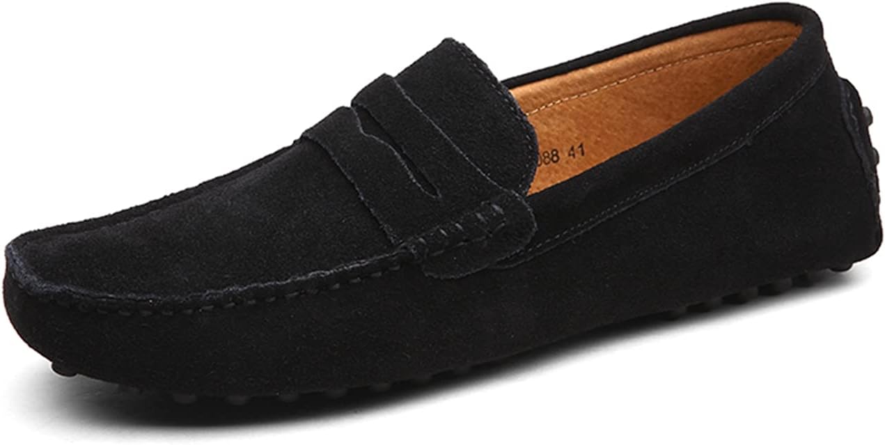 LITNERMIA Mens Casual Dress Moccasins Suede Leather Driving Penny Loafers Boat Shoes (Black) 15 US