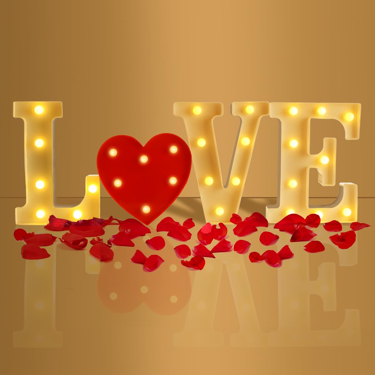 Love Sign LED Lights Decor - Large Valentine's Day Heart & Letter Light Up Marquee Neon Decorations for Romantic Special Night Marriage Wedding Anniversary Honeymoon, Battery Operated