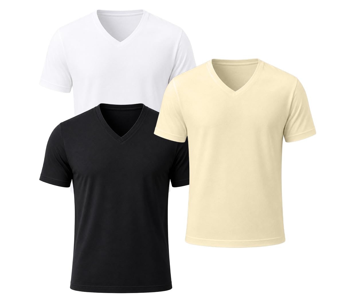 veirdo Men's Pure Cotton Solid Regular Fit V-Neck T-Shirt | Half Sleeve Casual Tee | Soft & Comfortable | Pack of 3 | Available in Black, Green, Navy, Swanwhite & White-picture-11